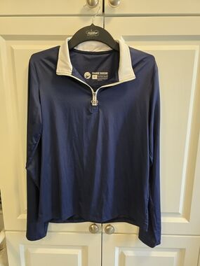 Marie Birdie Navy Blue Quarter-Zip Long Sleeve Golf Shirt  White/Navy Size M (6)